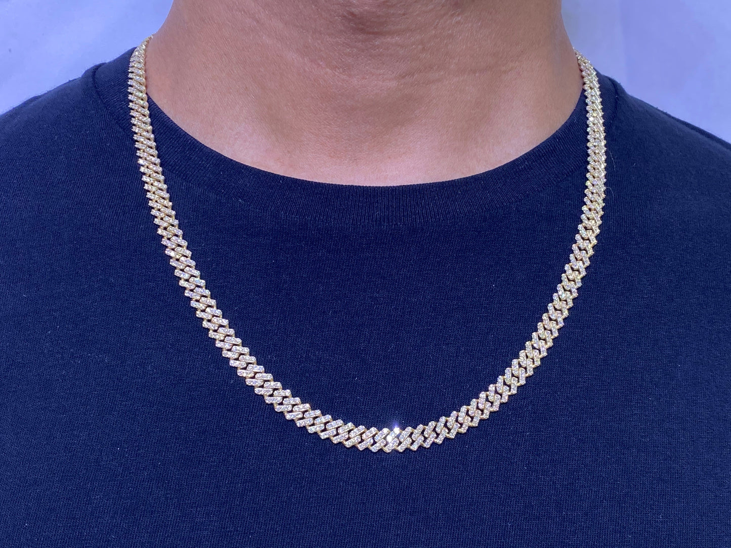 Muse Jewelry 7MM 10.46ct 14K Yellow Gold Diamond Micro Pave Miami Square Cuban Link Necklace 22"