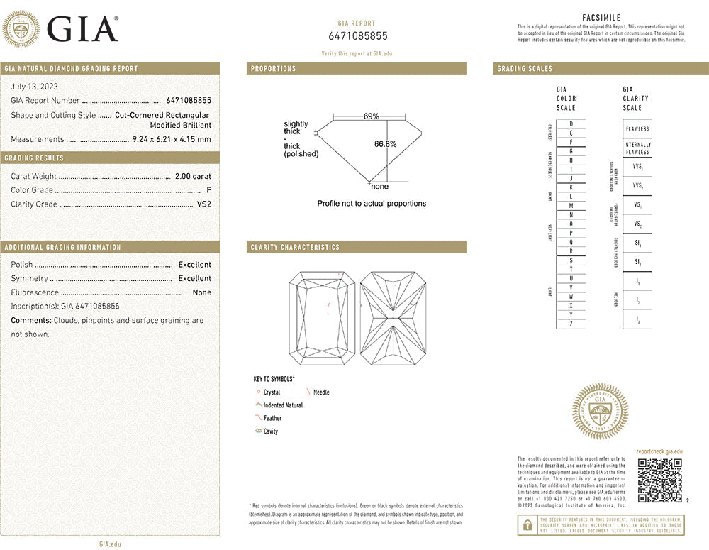 Muse Jewelry 2.00CT F VS2 Loose Radiant Cut Natural Diamond GIA CERTIFIED