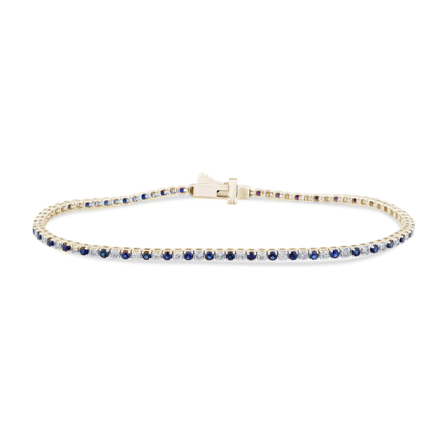 Muse Jewelry 2.09ct G SI 14K Yellow Gold Blue Sapphire & Diamond Tennis Bracelet 7" Long