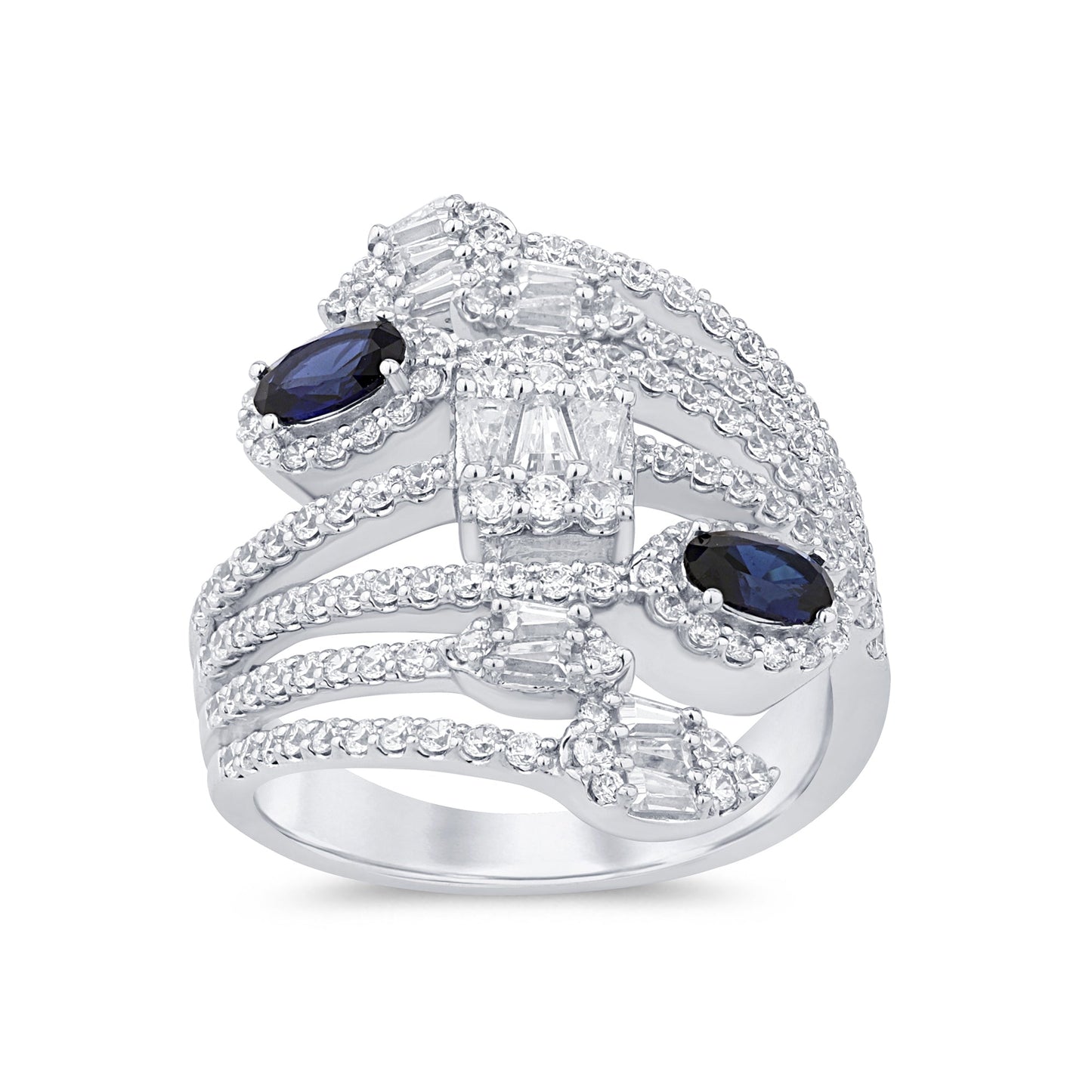 Muse Jewelry 1.84ct G SI 14K White Gold Diamond & Blue Sapphire Gemstone Wrap Around Ring Size 6.5