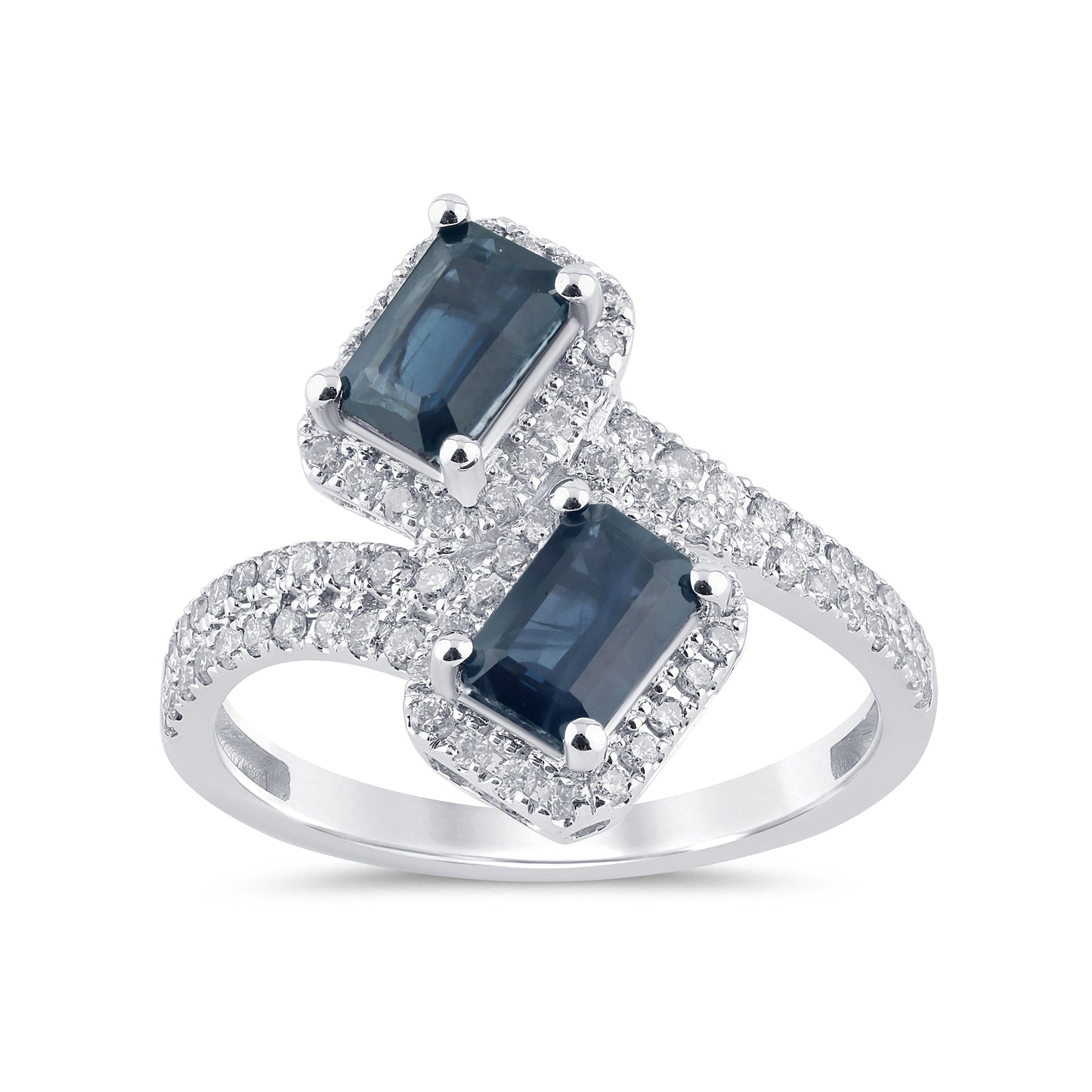 Muse Jewelry 1.60ct G SI 14K White Gold Diamond & Blue Sapphire Gemstones Wrap Around Ring Size 6.5