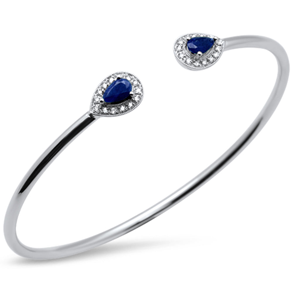 Muse Jewelry 1.54ct 14K White Gold Blue Sapphire & Diamond Open Bangle 7.25"
