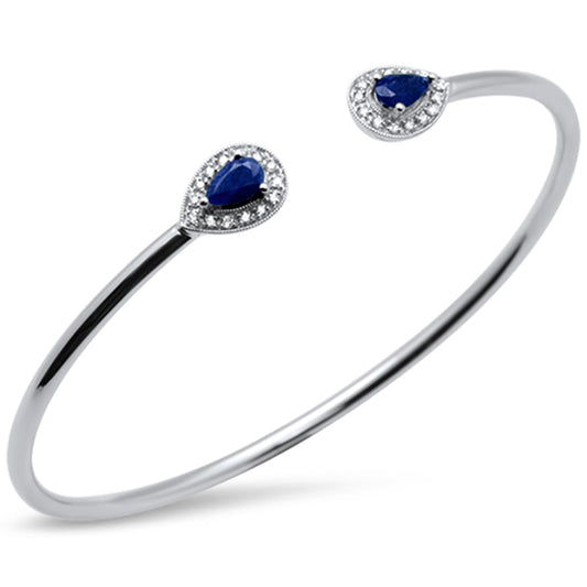 Muse Jewelry 1.54ct 14K White Gold Blue Sapphire & Diamond Open Bangle 7.25"