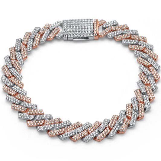 Muse Jewelry 11MM 5.59ct G SI 14K Two Tone Diamond Cuban Link Bracelet 8" Long