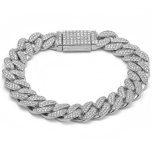Muse Jewelry 13MM 6.9ct G SI 14K White Gold Diamond Round Cuban Link Bracelet 8" Long