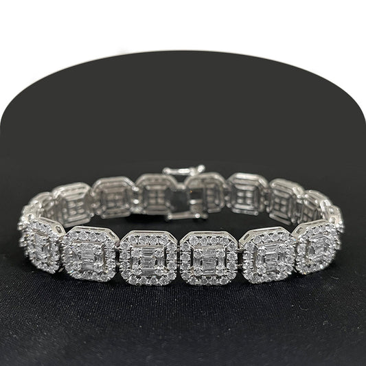Muse Jewelry 12mm 15.50ct G SI 14K White Gold Round & Baguette Diamond Bracelet 8.5"