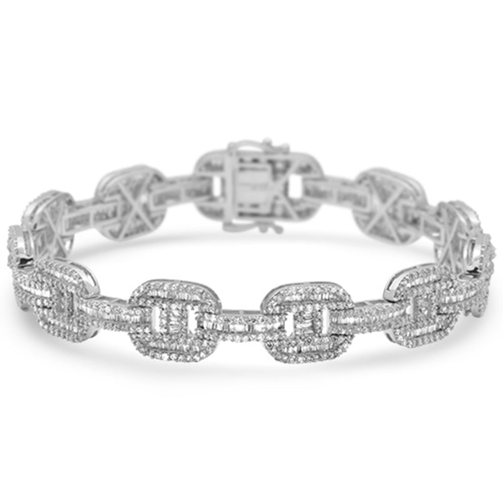Muse Jewelry 10mm 6.40ct G SI 14K White Gold Diamond Round & Baguette Men's Bracelet 8"