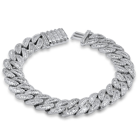 Muse Jewelry 13MM 7.77ct G SI 14K White Gold Round & Baguette Iced Out Cuban Diamond Bracelet 8" Long