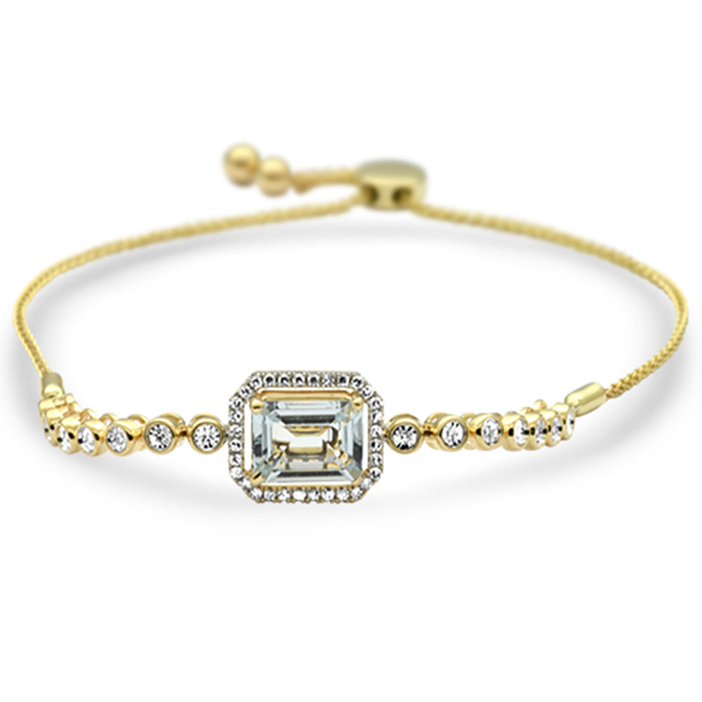 Muse Jewelry 2.30ct G SI 14K Yellow Gold Diamond & Aquamarine Gemtsone Bola Bracelet 13mm x 11mm