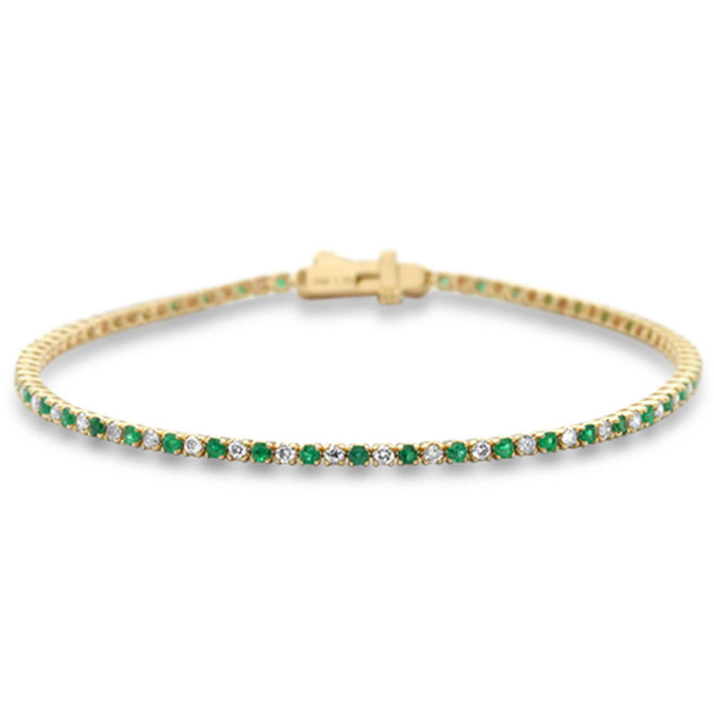 Muse Jewelry 1.96ct G SI 14K Yellow Gold Emerald Gemstone & Diamond Tennis Bracelet 7" Long