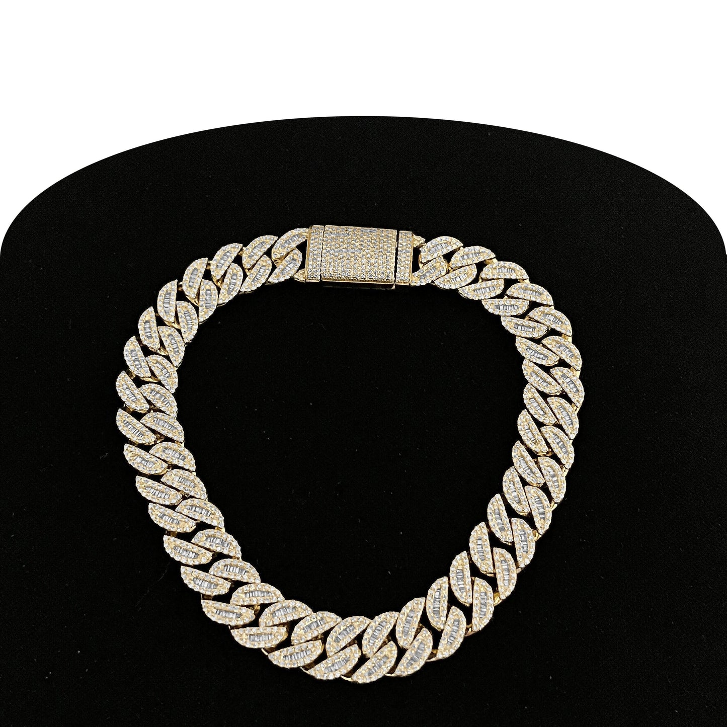 Muse Jewelry 3659mm 3.63ct G SI 14K Yellow Gold Round & Baguette Iced Out Diamond Cuban Bracelet 8" Long