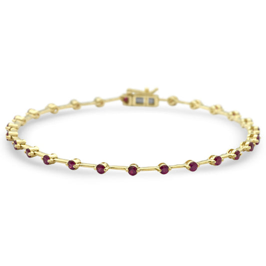 Muse Jewelry 1.48ct G SI 14K Yellow Gold Ruby Gemstones Bracelet 7" Long