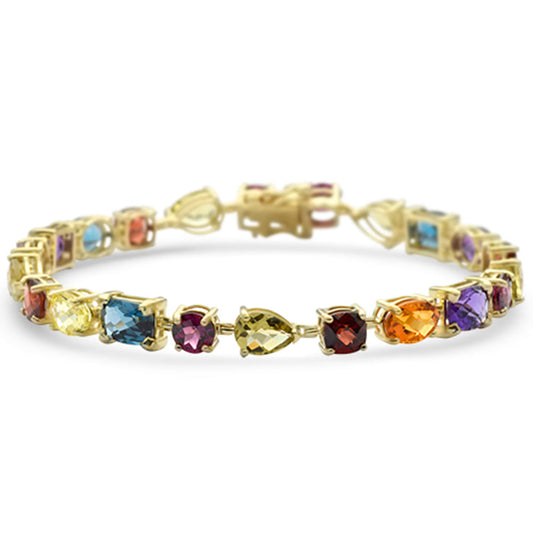 Muse Jewelry 15.25ct G SI 14K Yellow Gold Multi Color Gemstones Bracelet 7" Long