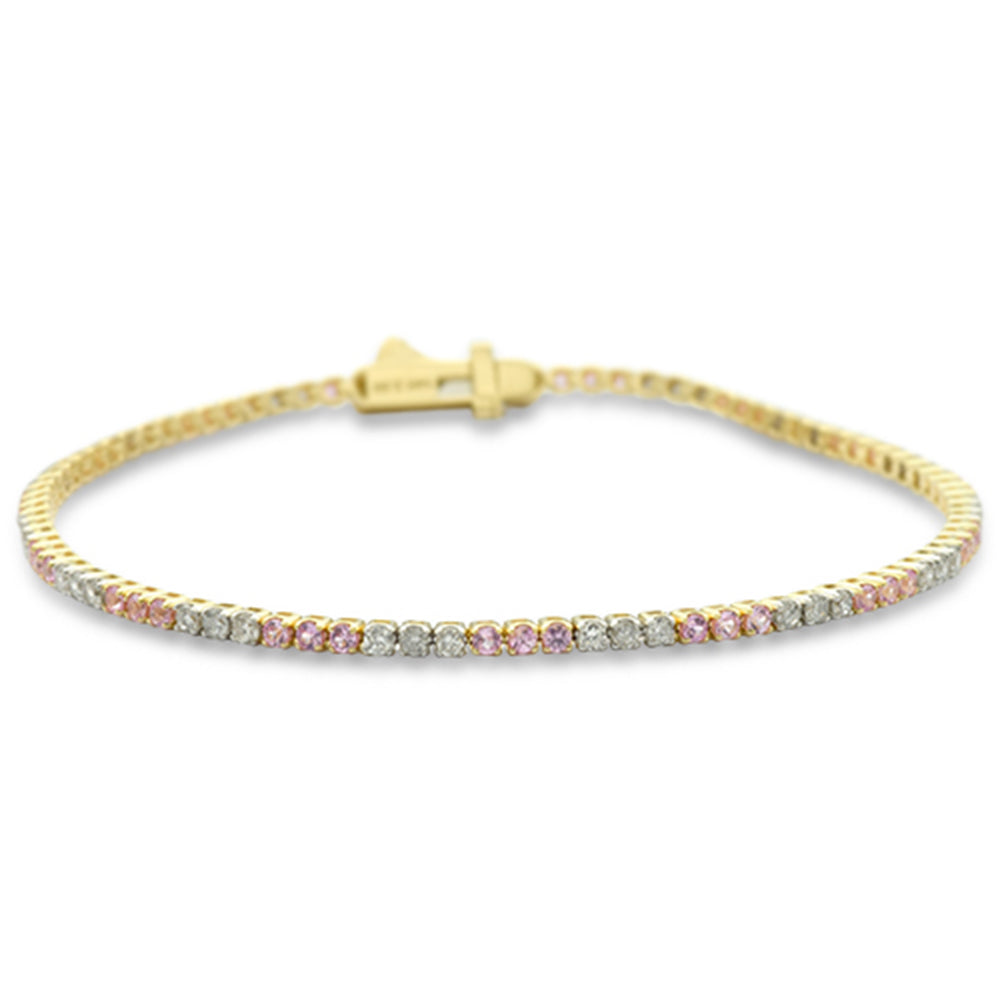 Muse Jewelry 2.16ct G SI 14K Yellow Gold Diamond & Pink Sapphire Gemstones Tennis Bracelet 7" Long