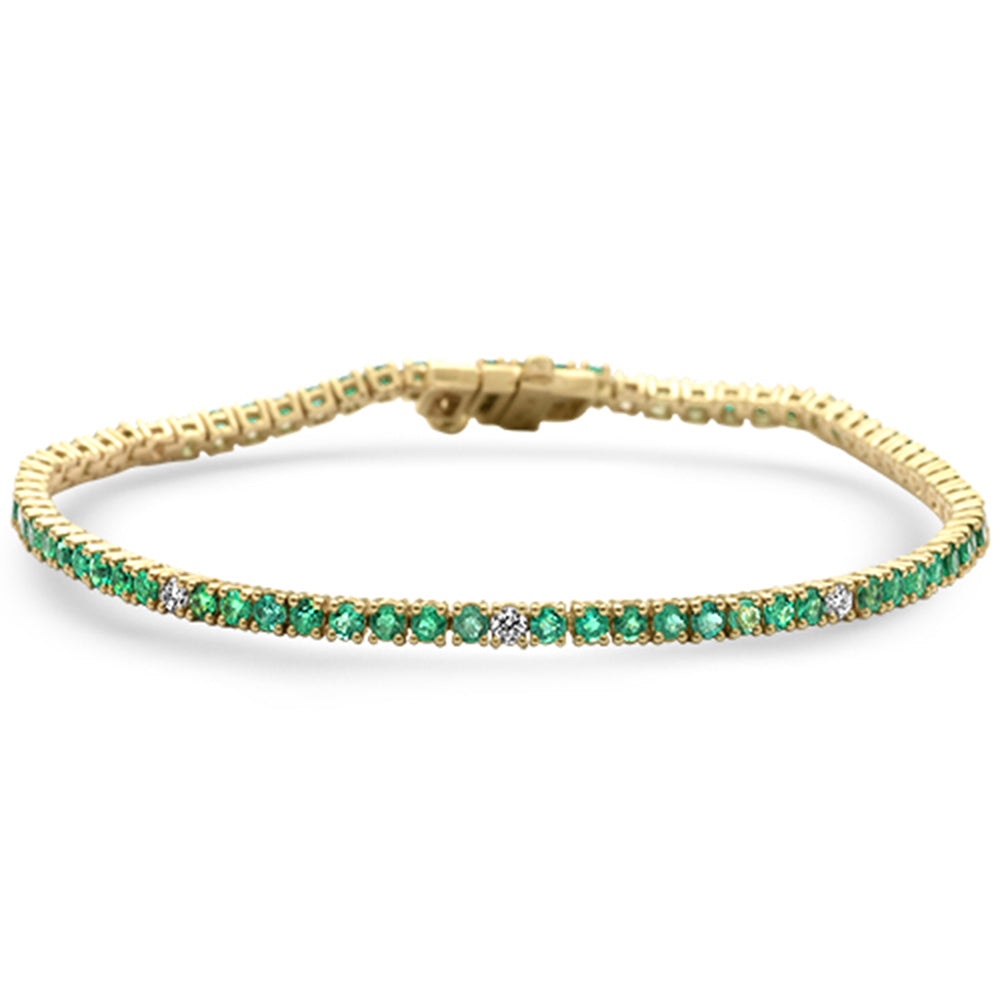 Muse Jewelry 2.66ct G SI 14K Yellow Gold Diamond & Green Emerald Tennis Bracelet 7" Long