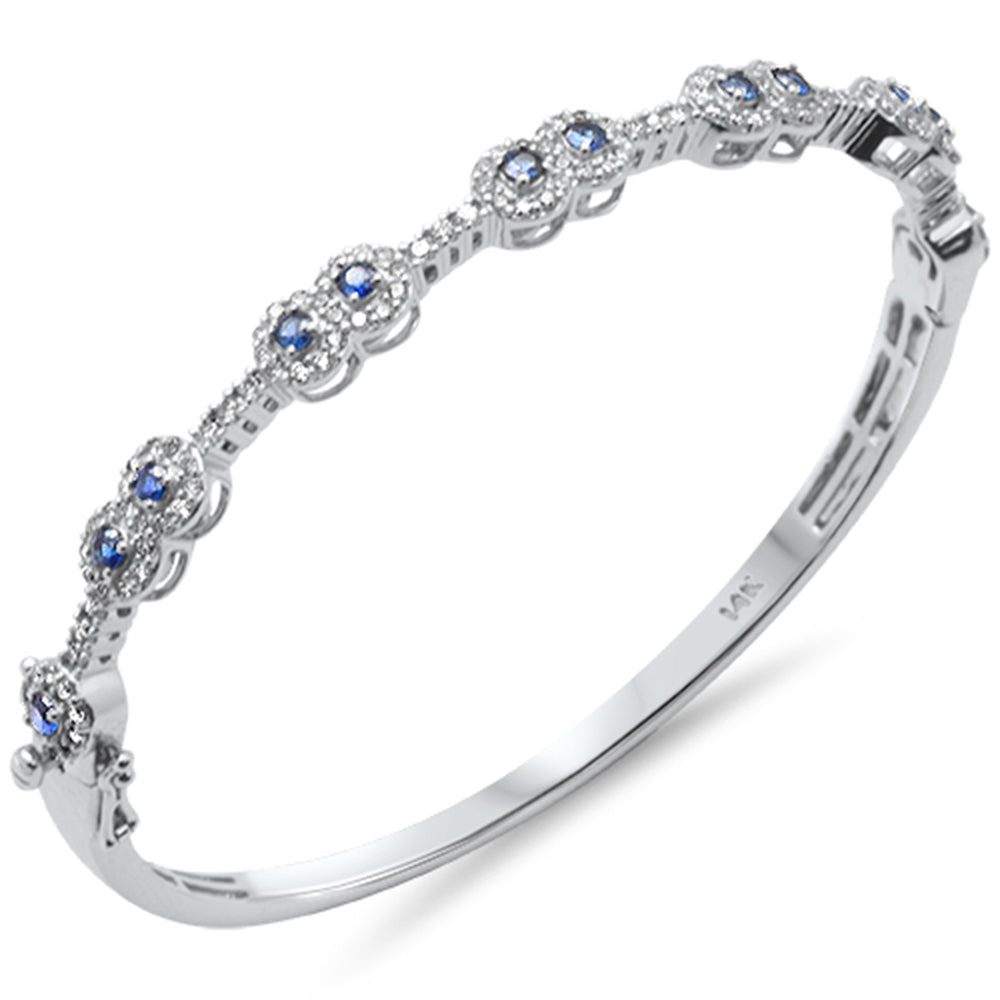 Muse Jewelry 1.43ct G SI 14K White Gold Diamond & Blue Sapphire Gemstone Bangle Bracelet 59mm