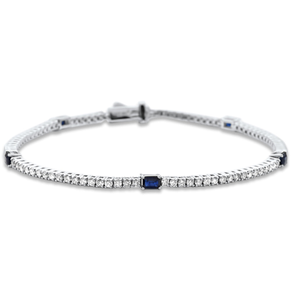 Muse Jewelry 2.57ct G SI 14K White Gold Diamond & Blue Sapphire Gemstone Tennis Bracelet 7" Long