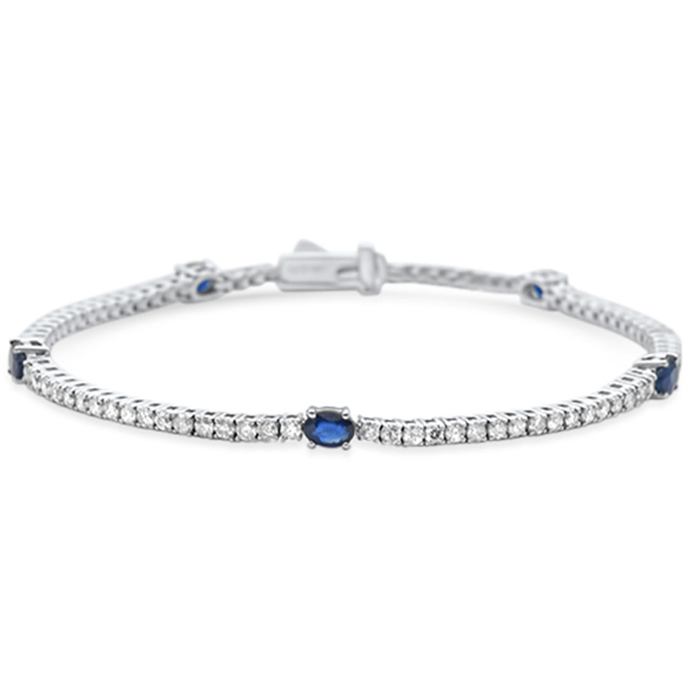 Muse Jewelry 2.71ct G SI 14K White Gold Diamond & Blue Sapphire Gemstone Tennis Bracelet 6.5" Long
