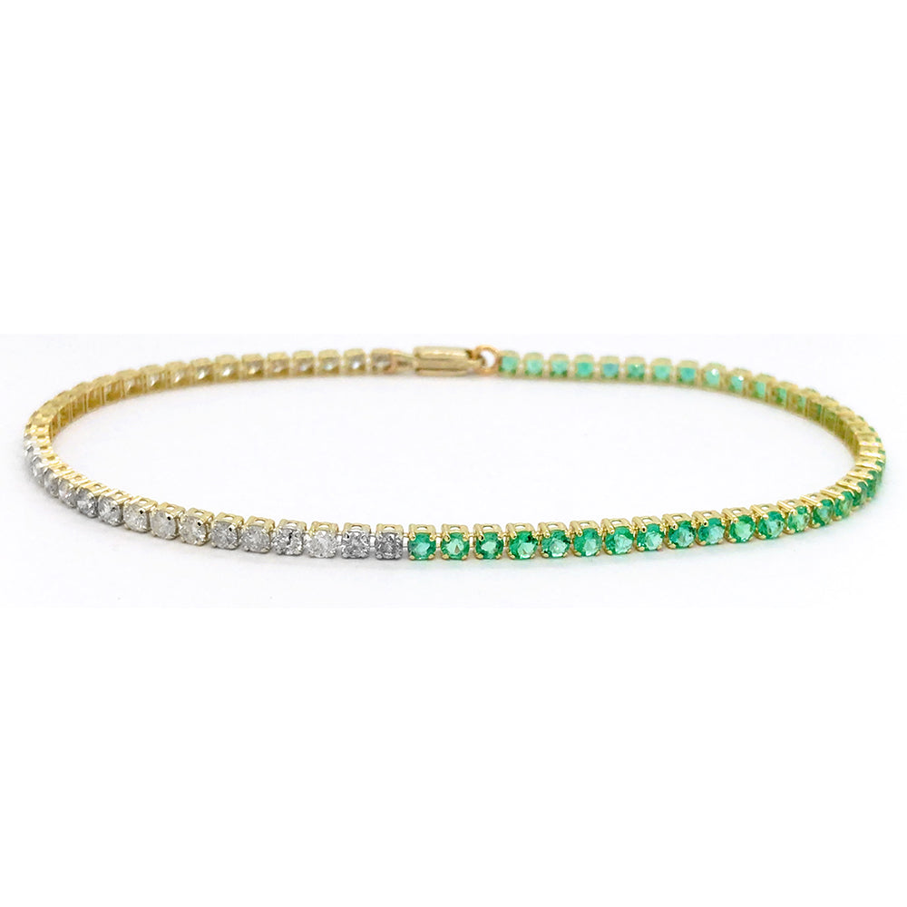 Muse Jewelry 3.14ct G SI 14K Yellow Gold Diamond & Natural Emerald Gemstones Tennis Bracelet 7" Long