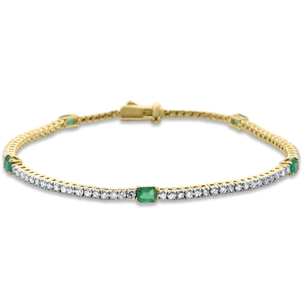 Muse Jewelry 2.67ct G SI 14K Yellow Gold Diamond & Natural Emerald Gemstones Tennis Bracelet 7" Long