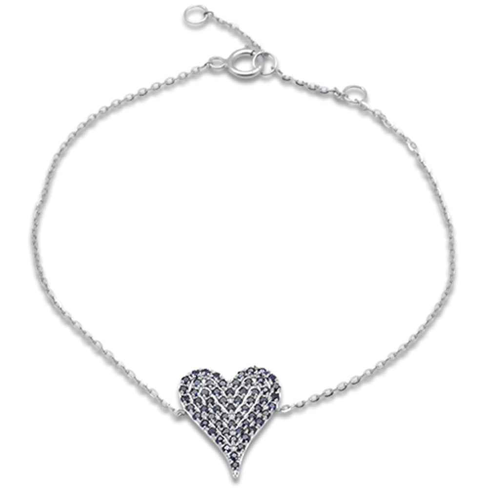 Muse Jewelry .46ct G SI 14K White Gold Blue Sapphire Gemstones Heart Bracelet 7" Long