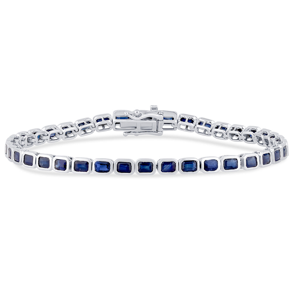 Muse Jewelry 6.84ct G SI 14K White Gold Blue Sapphire Gemstones Bracelet 7" Long