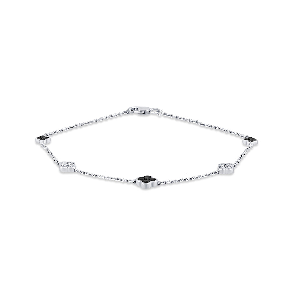 Muse Jewelry .54ct G SI 14K White Gold Black Diamond Flower Chain Bracelet 7.5" Long
