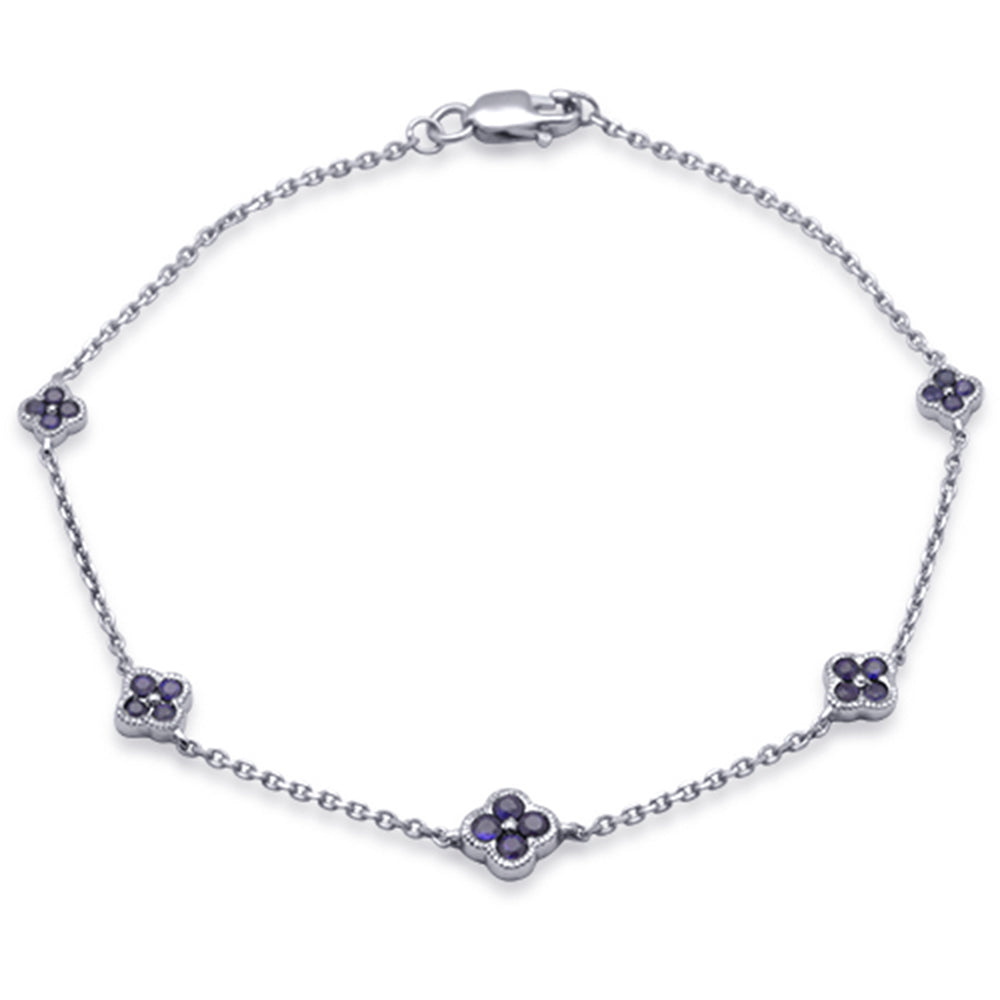 Muse Jewelry .55ct G SI 14K White Gold Blue Sapphire Gemstones Chain Bracelet 7" Long
