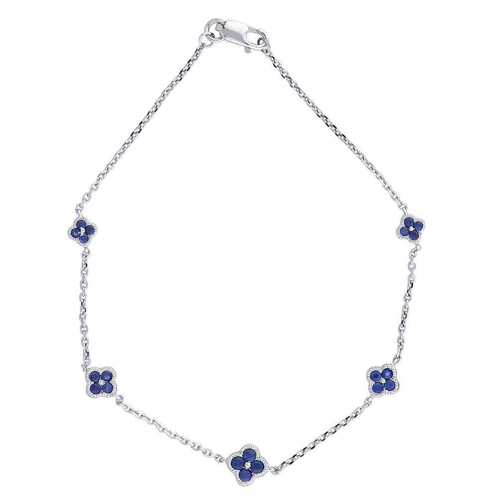Muse Jewelry .55ct G SI 14K White Gold Blue Sapphire Gemstones Chain Bracelet 7" Long