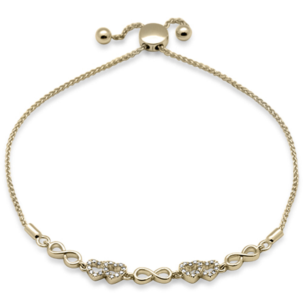 Muse Jewelry .09ct G SI 14K Yellow Gold Diamond Infinty & Heart Adjustable Bola Bracelet 7.25" Long Adjustable