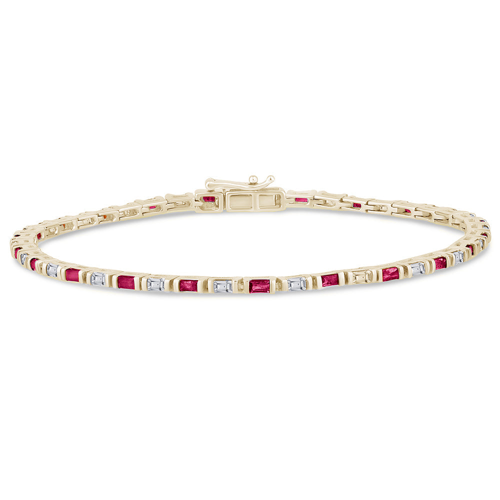 Muse Jewelry 1.89ct G SI 14K Yellow Gold Diamond & Ruby Gemstones Bracelet 7" Long