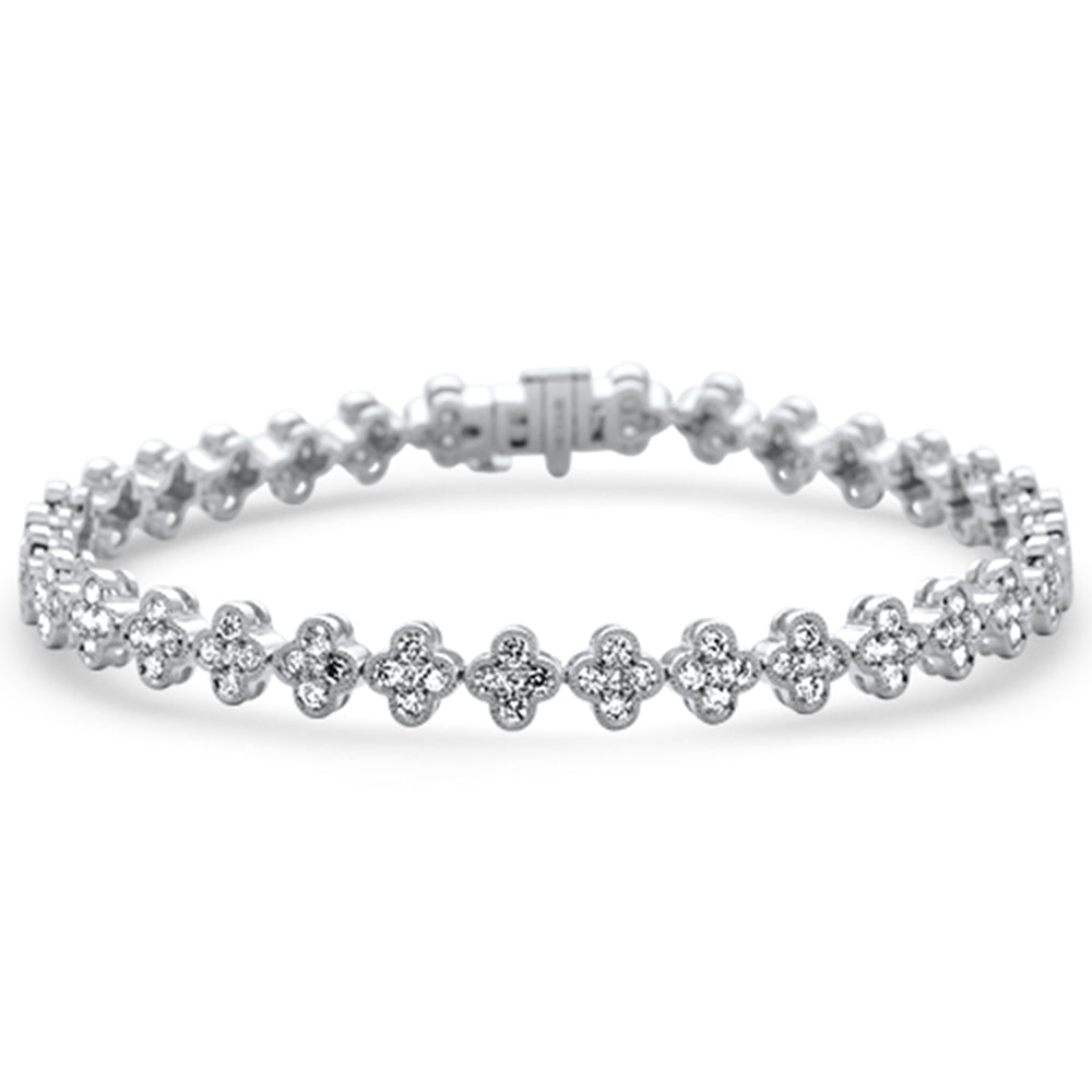 Muse Jewelry 2.99ct G SI 14K White Gold Diamond Clover Style Bracelet 7" Long