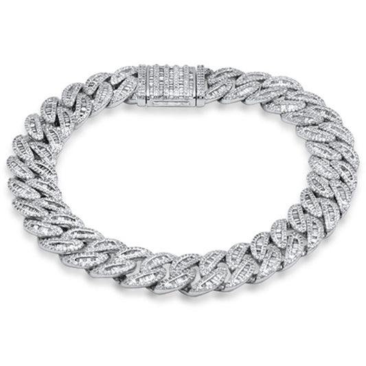 Muse Jewelry 11MM 4.75ct G SI 14K White Gold Round & Baguette Diamond Cuban Bracelet 8" Long