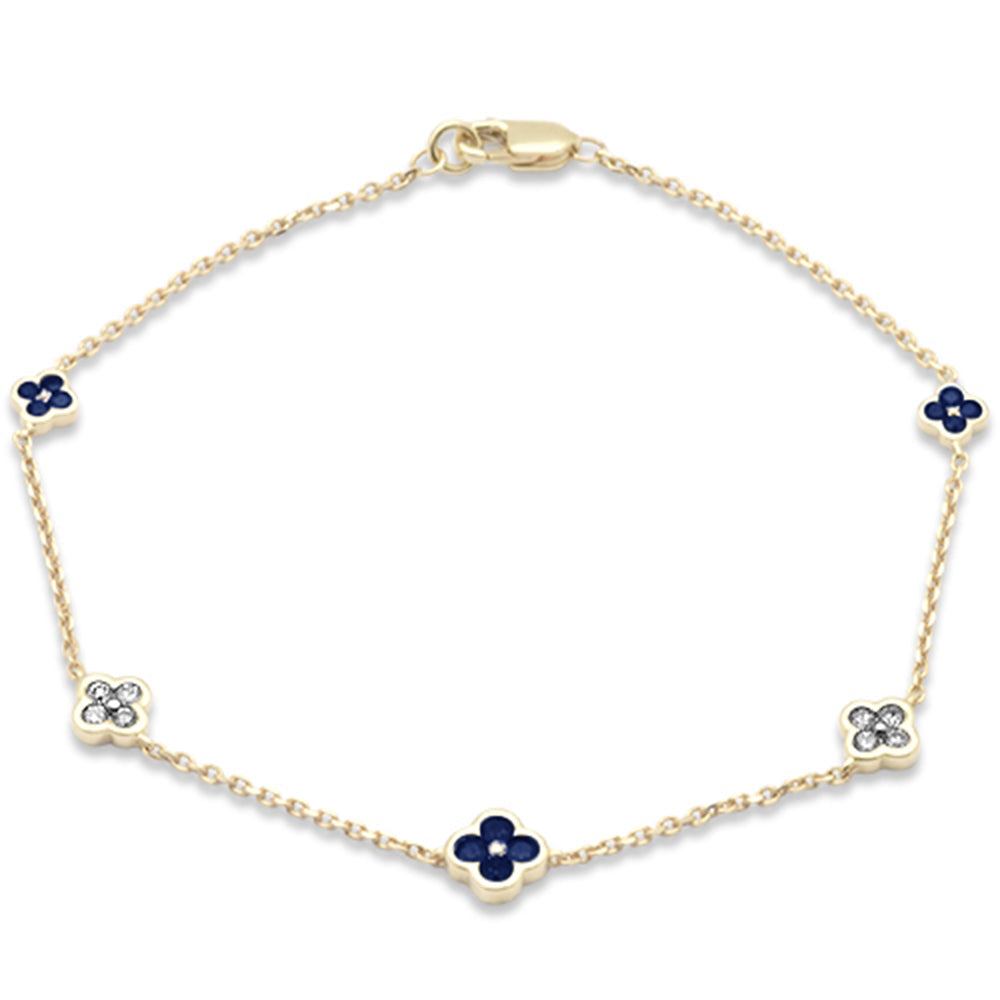 Muse Jewelry .51ct G SI 14K Yellow Gold Diamond & Blue Sapphire Gemstones Flower Bracelet 7" Long