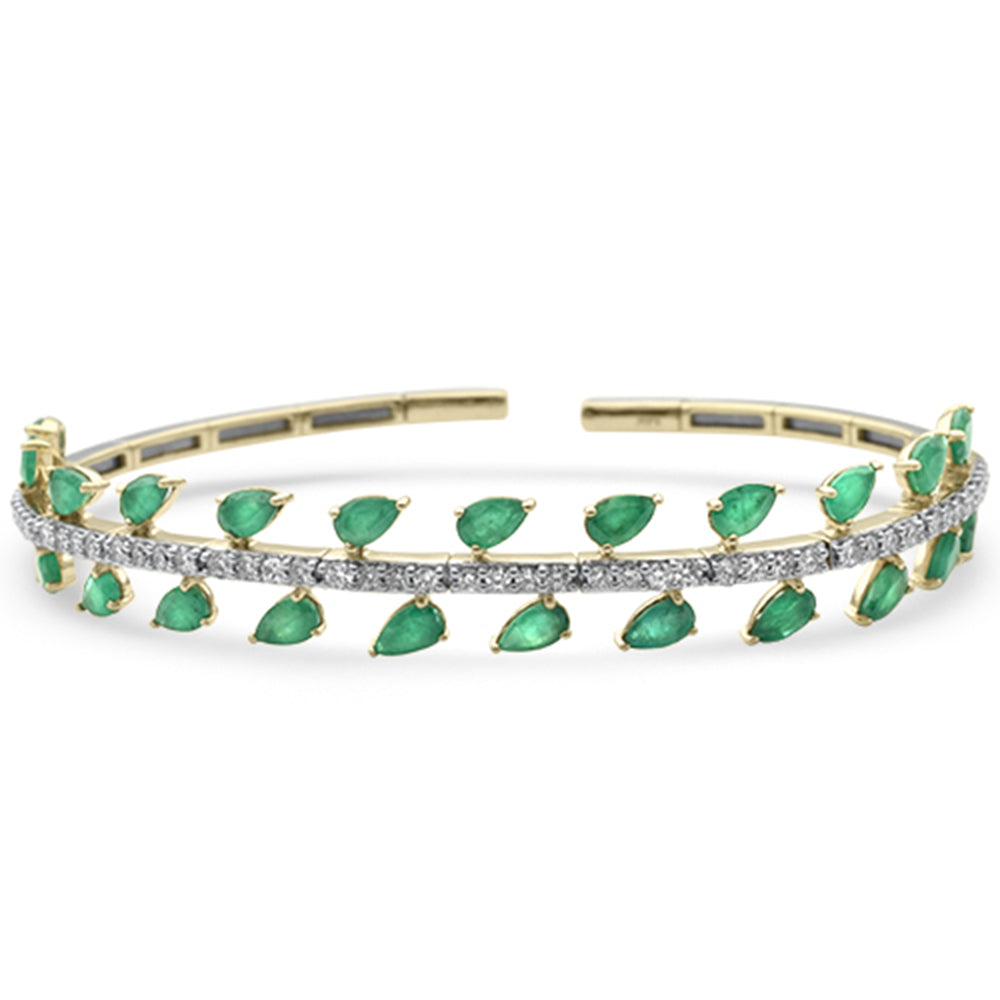 Muse Jewelry 5.83ct G SI 14K Yellow Gold Diamond & Pear Shape Emerald Gemstones Bangle Bracelet 59mm