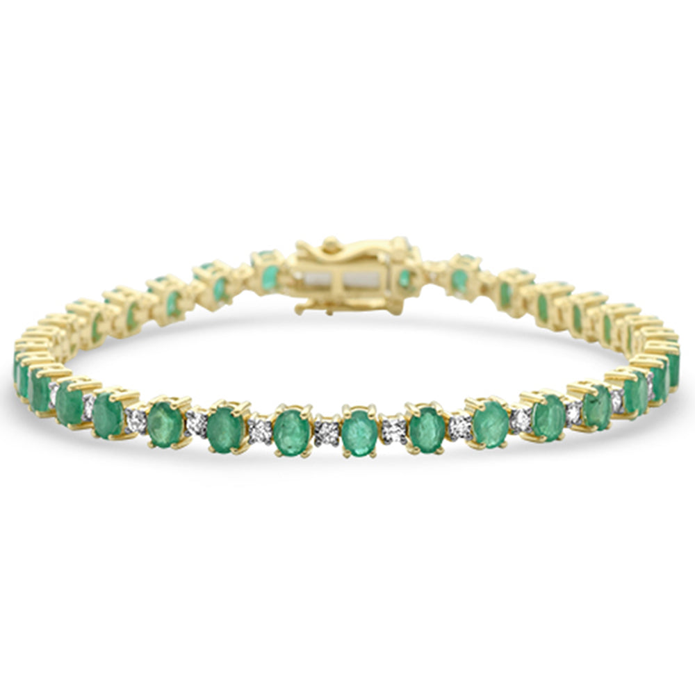 Muse Jewelry 6.85ct G SI 14K Yellow Gold Diamond & Emerald Gemstones Bracelet 7" Long