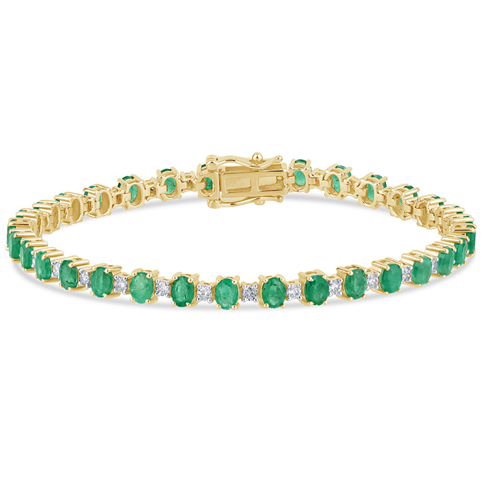 Muse Jewelry 6.85ct G SI 14K Yellow Gold Diamond & Emerald Gemstones Bracelet 7" Long