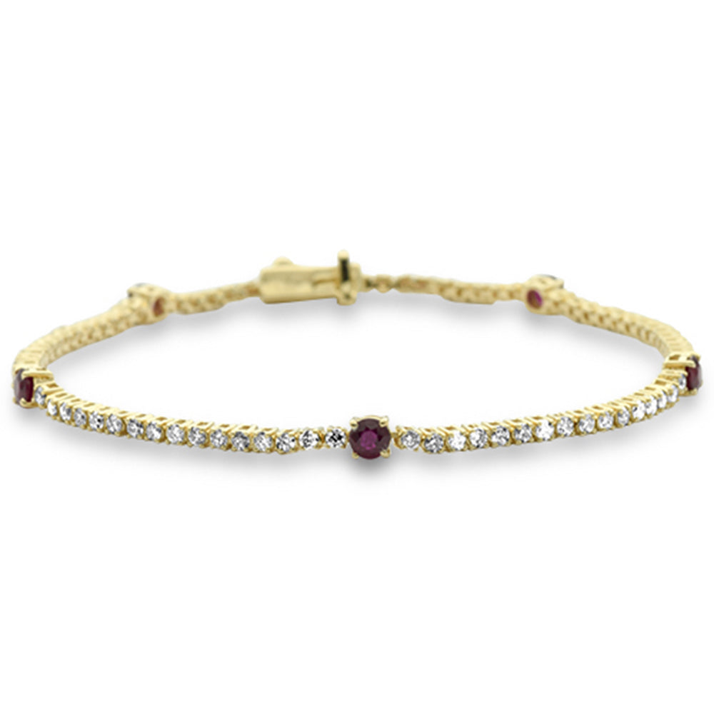Muse Jewelry 2.39ct G SI 14K Yellow Gold Diamond & Ruby Gemstone Bracelet 7" Long