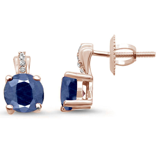 Muse Jewelry 1.58ct 10K Rose Gold Round Blue Sapphire & Diamond Earrings
