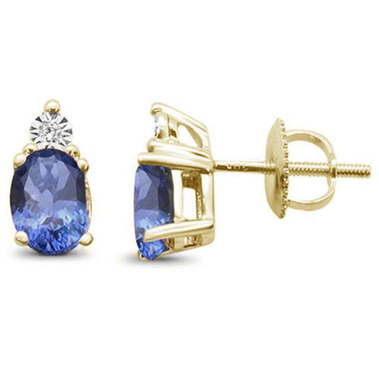 Muse Jewelry 1.50ct 10K Yellow Gold Oval Natural Tanzanite & Diamond Earrings