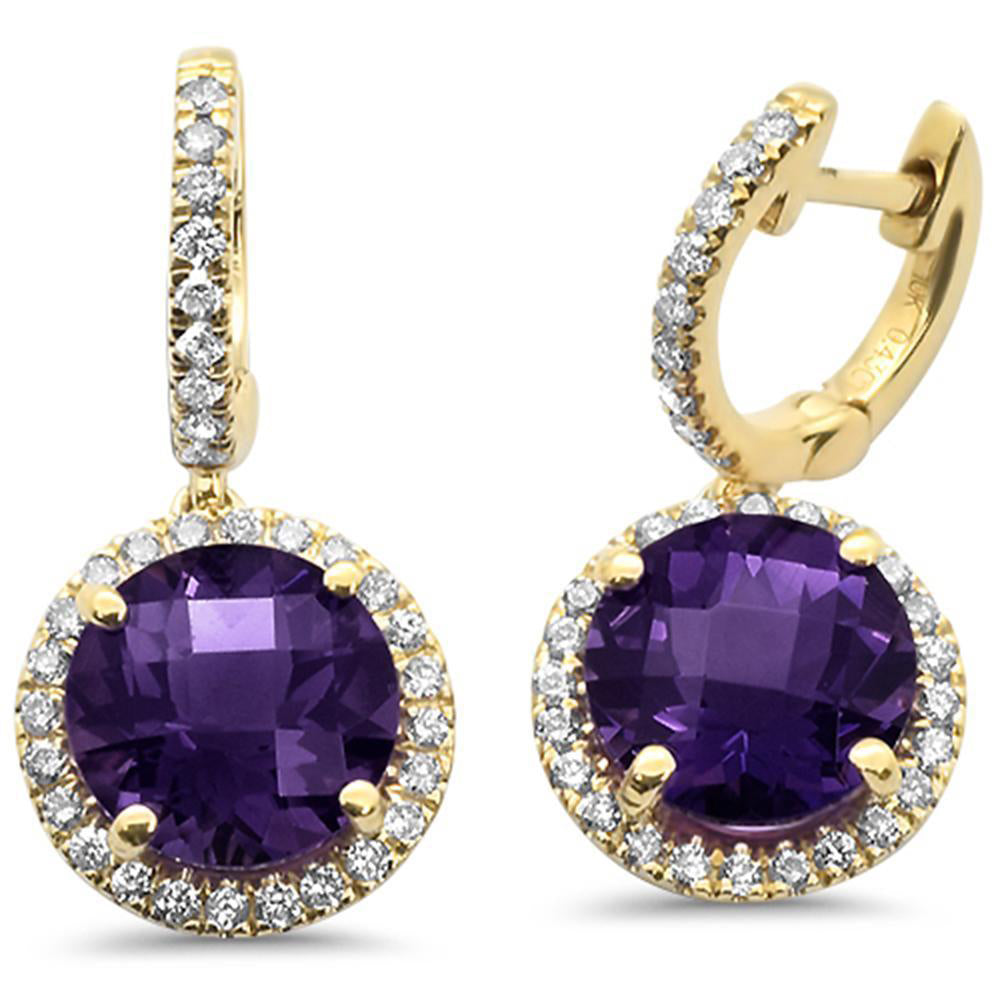 Muse Jewelry 5.16ct 10k Yellow Gold Round Purple Amethyst & Diamond Earrings