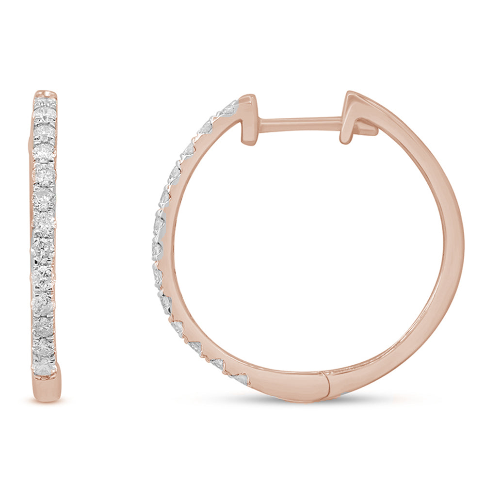 Muse Jewelry .26ct 10k Rose Gold Diamond Hoop Huggie Earrings