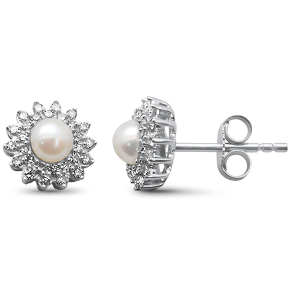 Muse Jewelry .25ct G SI 14K White Gold Diamond Starburst Pearl & Diamond Earrings