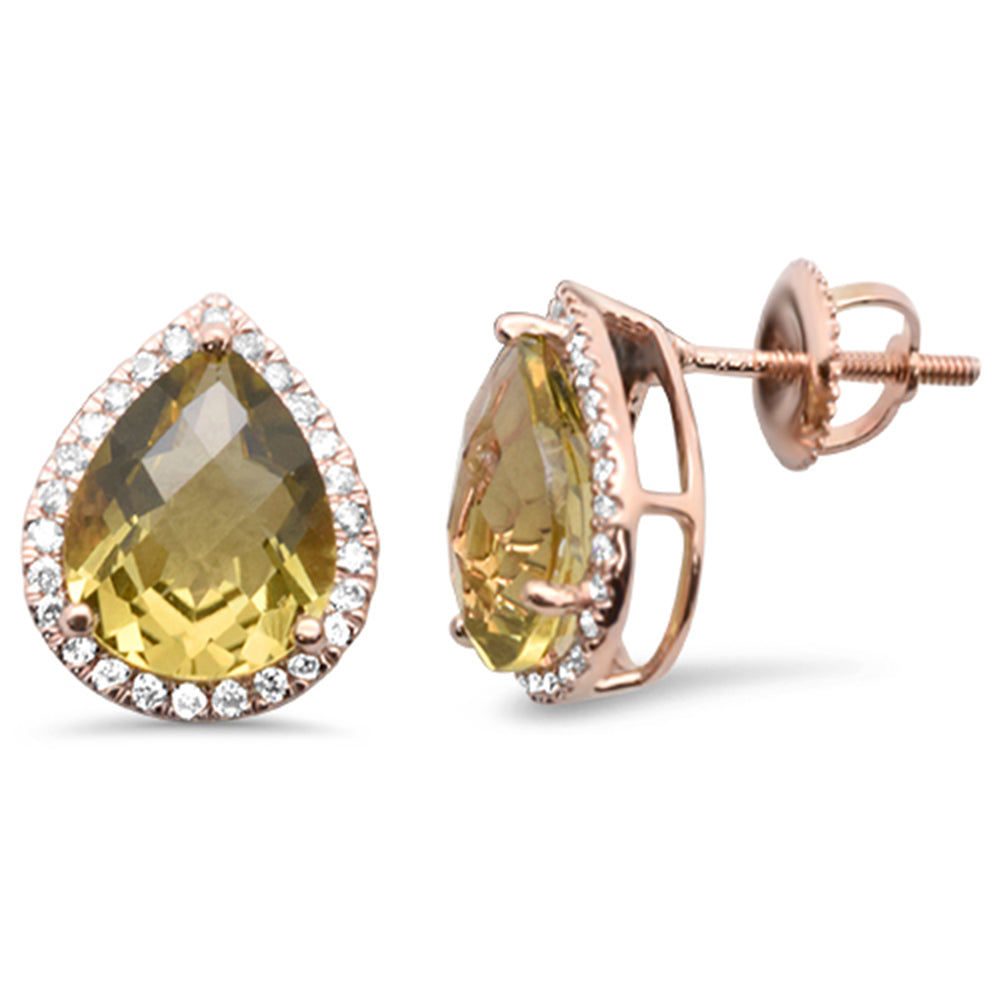 Muse Jewelry 4.58ct G SI 14K Rose Gold Pear Shaped Olive Gemstone & Diamond Earrings