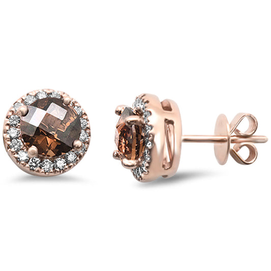 Muse Jewelry 1.73ct G SI 14K Rose Gold Round Shaped Smoky Topaz Gemstone & Diamond Earrings