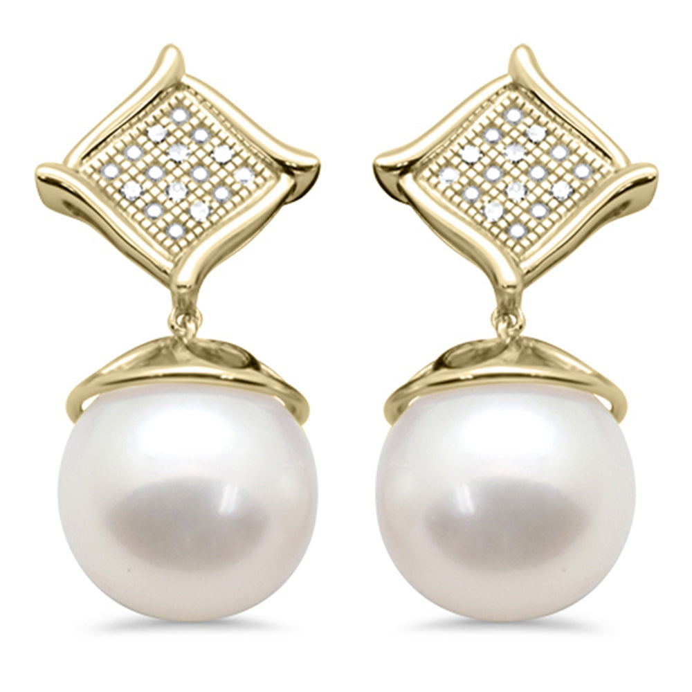Muse Jewelry .05ct G SI 14K Yellow Gold Diamond Pearl Drop Earrings