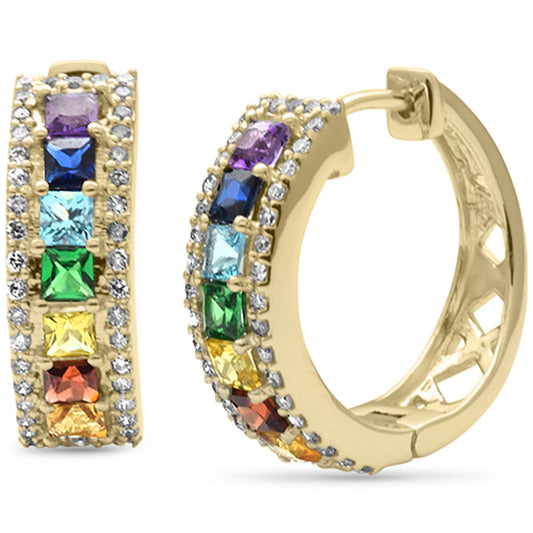 Muse Jewelry 1.81ct G SI 14K Yellow Gold Diamond Multi Color Hoop Earrings