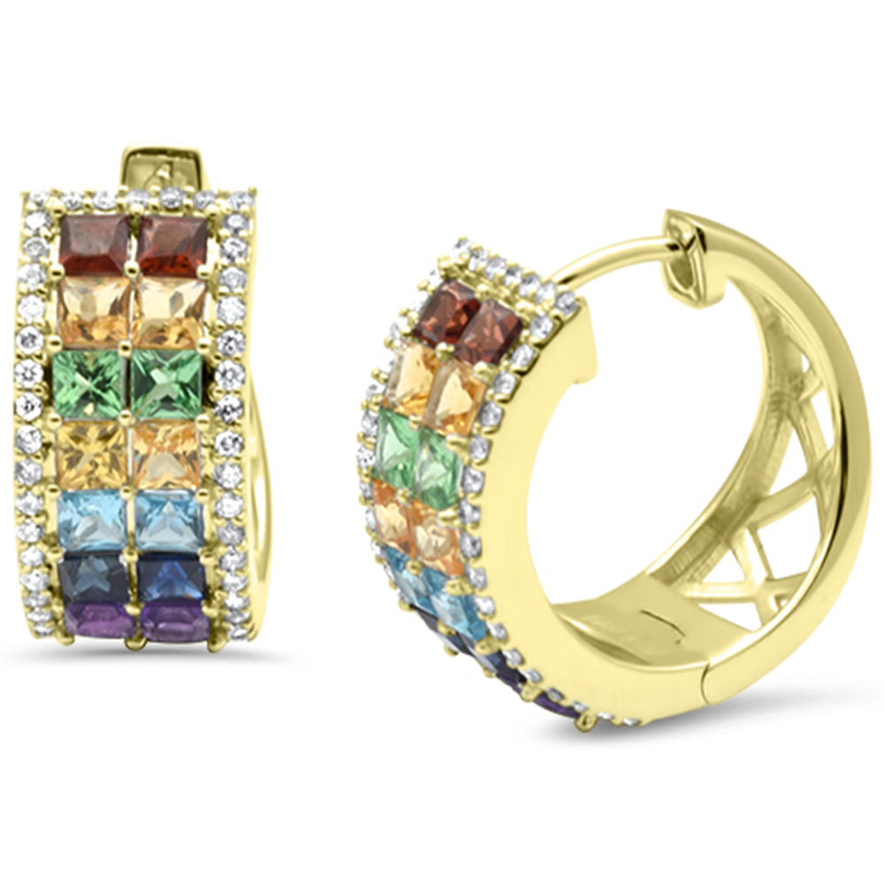 Muse Jewelry 1.69ct G SI 14K Yellow Gold Diamond & Multi Color Gemstone Hoop Earrings