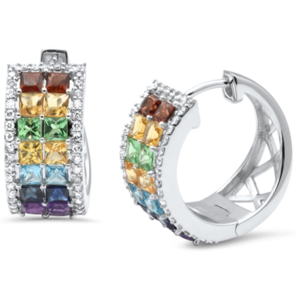 Muse Jewelry 1.82ct G SI 14K White Gold Diamond & Multi Color Gemstone Hoop Earrings