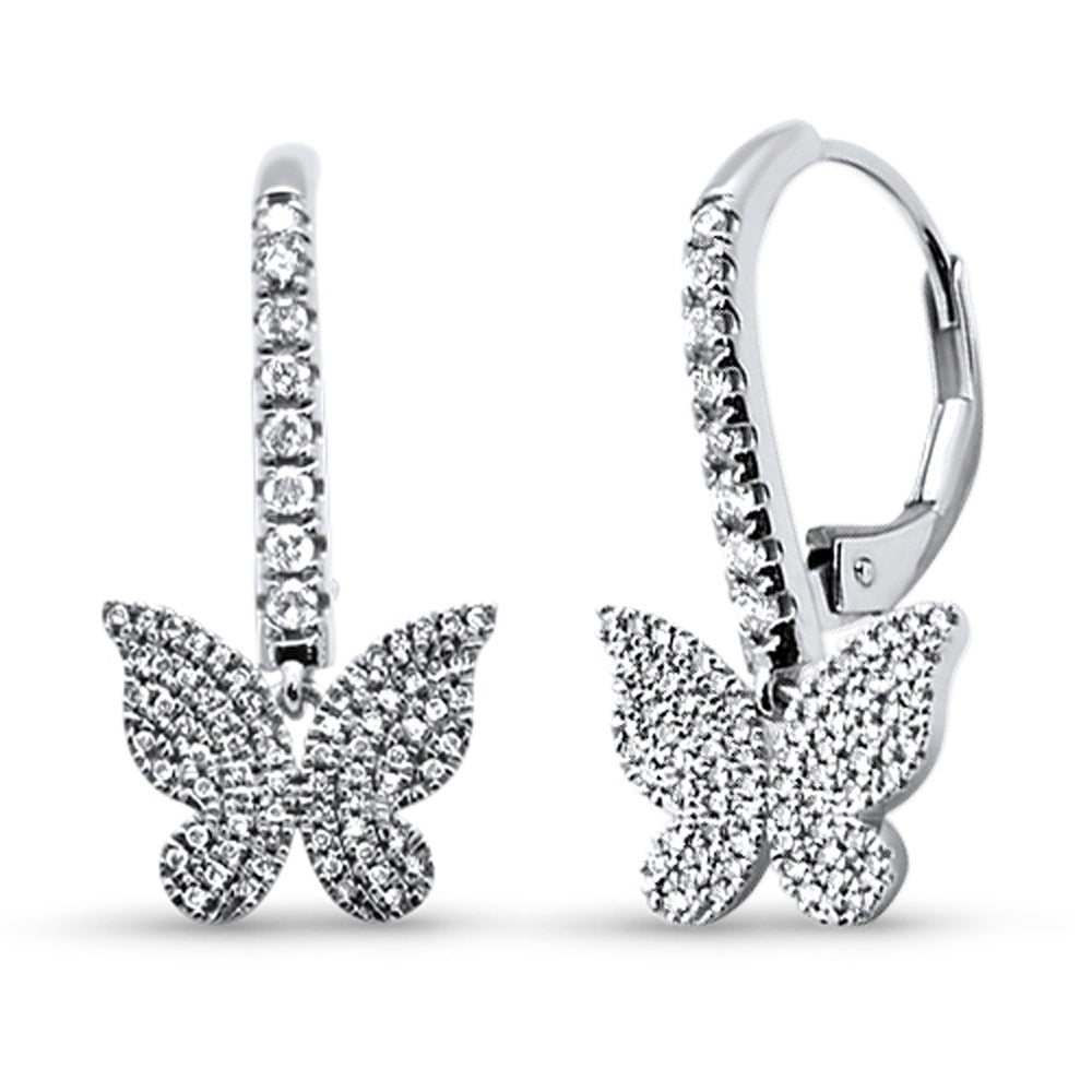 Muse Jewelry .40ct G SI 14K White Gold Diamond Dangling Butterfly Hoop Earrings